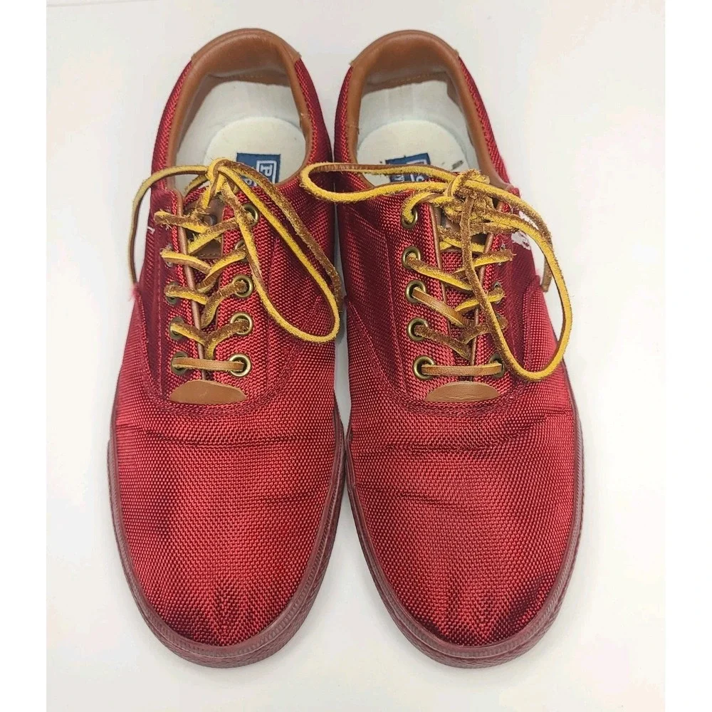 Polo Ralph Lauren Vaughn Shoes Mens 10.5 D Red Canvas Leather Low Top Sneakers